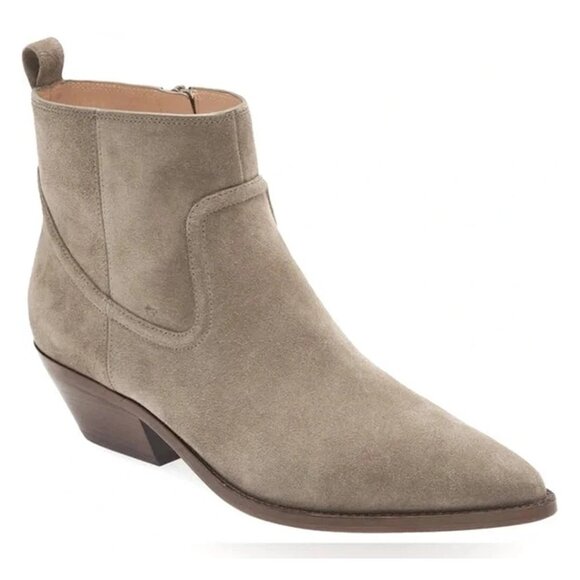 $440 VERONICA BEARD KINSLEY BOOTIE pointy block TAUPE suede 8 (DC8)
